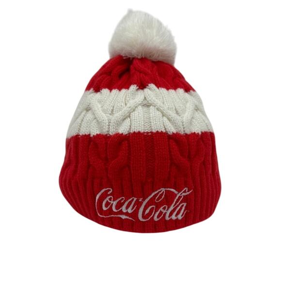 Coca-Cola Red White Knit Pom Beanie Winter Hat One Size - Picture 1 of 7